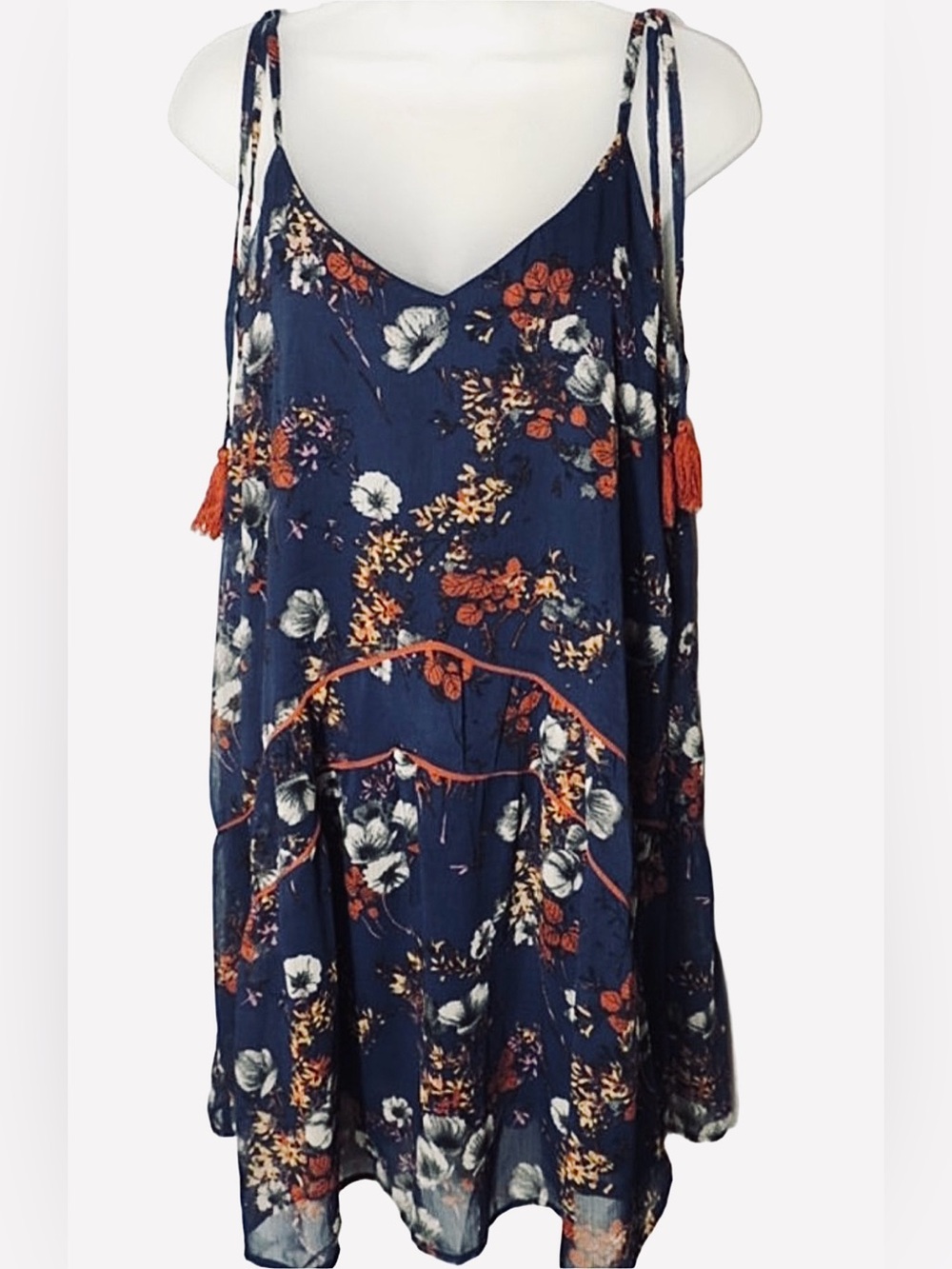 Mossimo Supply Navy Floral Spaghetti-Strap Tunic Dress